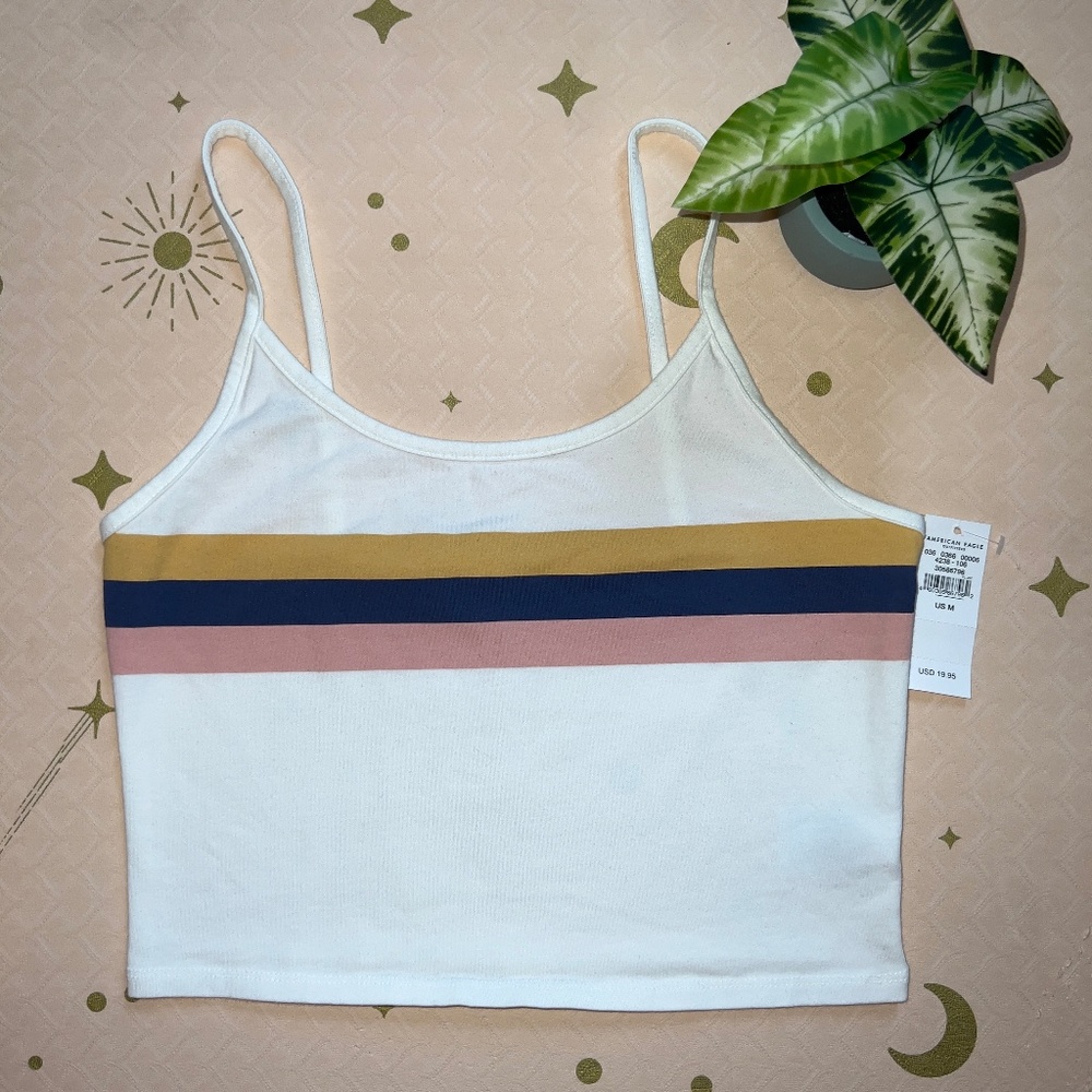 American Eagle Cropped Cami in Cream with Stripes - Medium - NWT